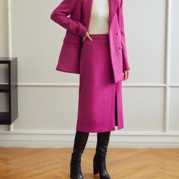 RED VIOLET CHIC WOMENS VISCOSE TWEED MIDI SKIRT - Picture 2 of 5